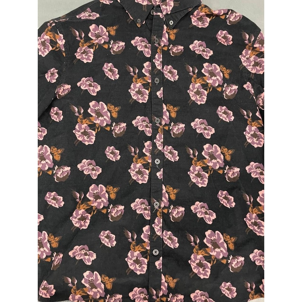 Express Corduroy Button Down Shirt Mens XL Black Floral Long Sleeve Stretch - Picture 2 of 10